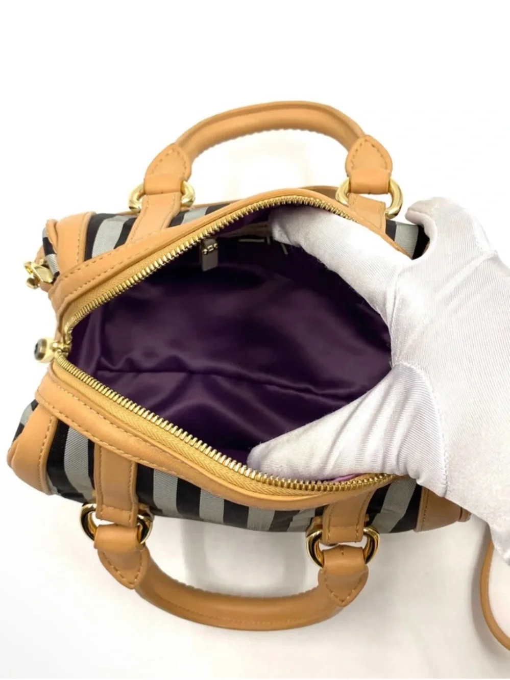 Henri Bendel EUC Mini Stripe Nylon & Leather Crossbody / Satchel Bag @9”x 7” - Picture 6 of 16